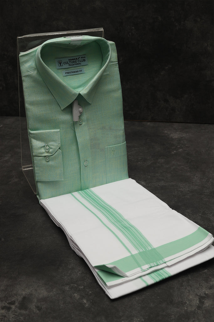 Hasana Silk Shirt and Dhoti Set - Pista Green